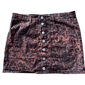 Monkay Ride Leopard Print Denim Mini Skirt Button Front Y2K Size L